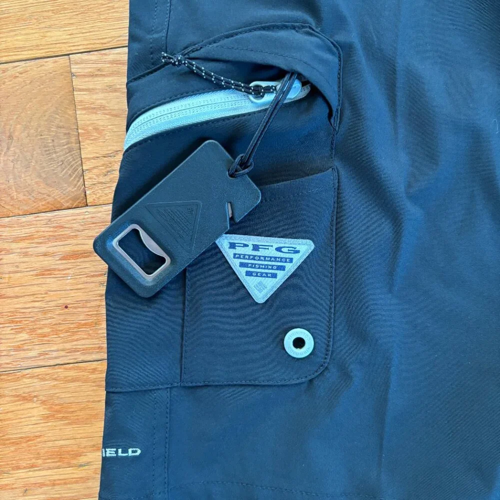 Columbia PFG Shorts‎ Mens 30 Black Terminal Tackle Bottle Opener UPF 50 Fishing